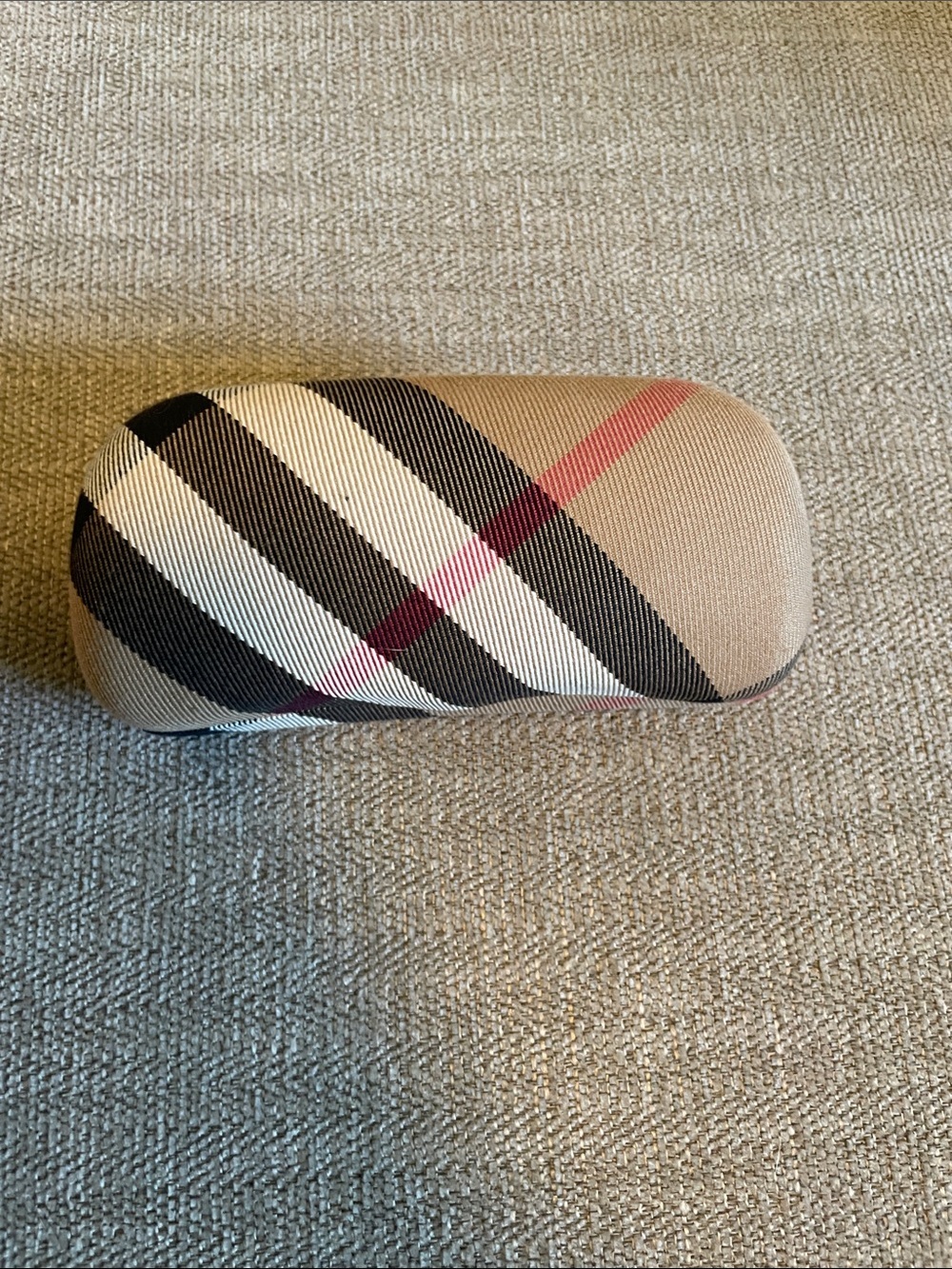 Burberry Beige Plaid Sunglasses Case with Black, White, and Red Accents